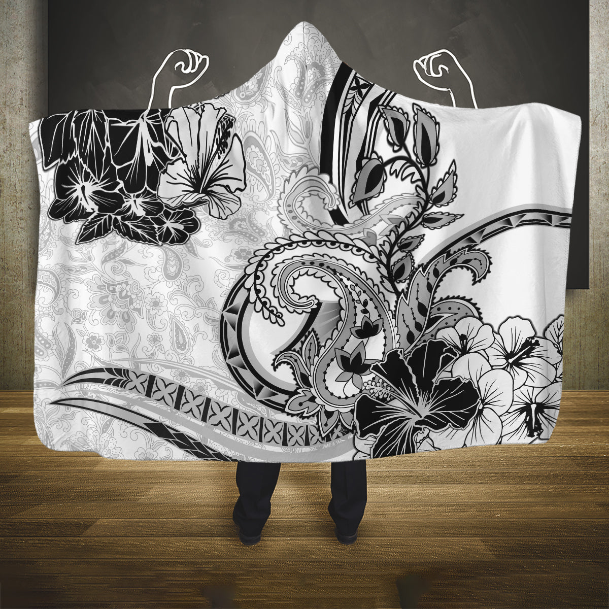 Polynesia Paisley Hooded Blanket Mix White Polynesian Pattern LT05 One Size White - Polynesian Pride