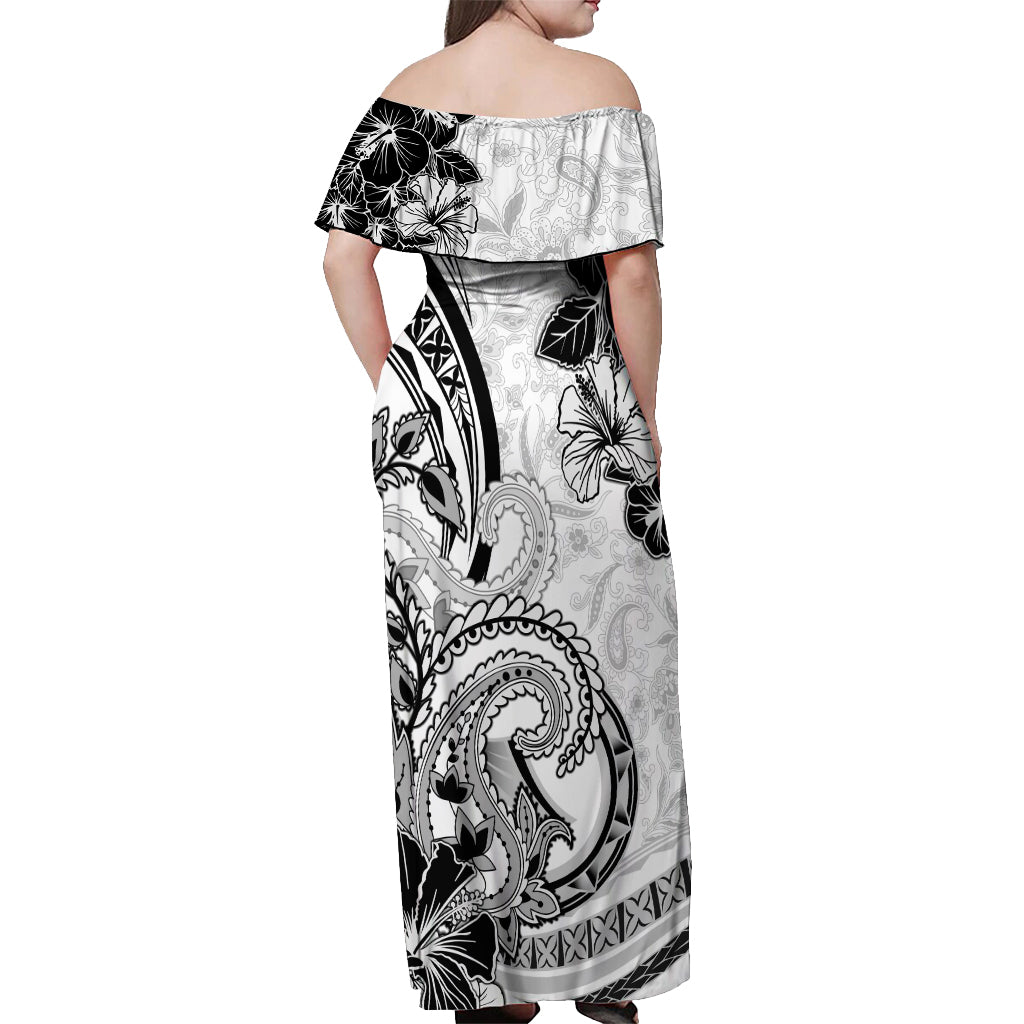 Polynesia Paisley Off Shoulder Maxi Dress Mix White Polynesian Pattern LT05 - Polynesian Pride
