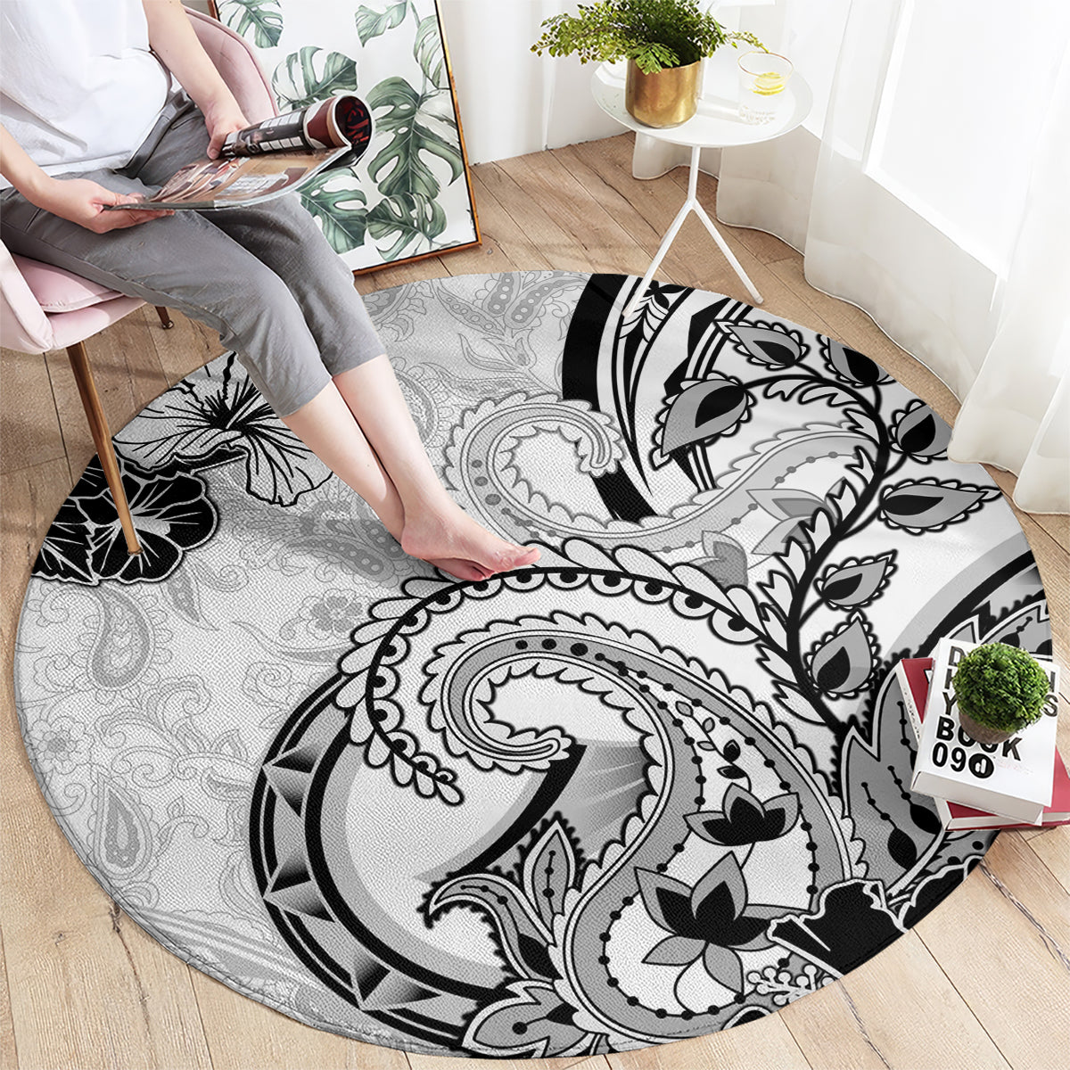 Polynesia Paisley Round Carpet Mix White Polynesian Pattern LT05 - Polynesian Pride