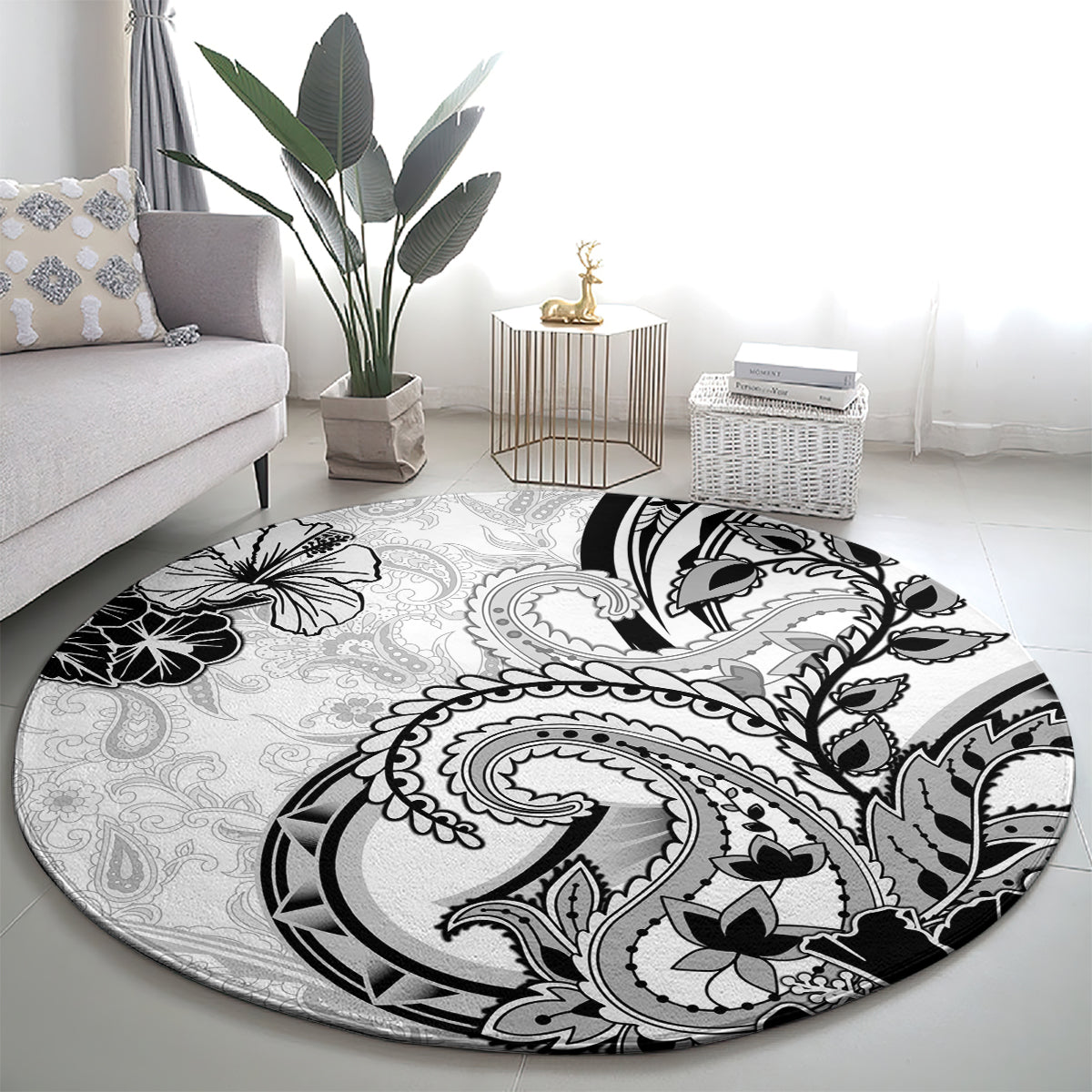 Polynesia Paisley Round Carpet Mix White Polynesian Pattern LT05 - Polynesian Pride