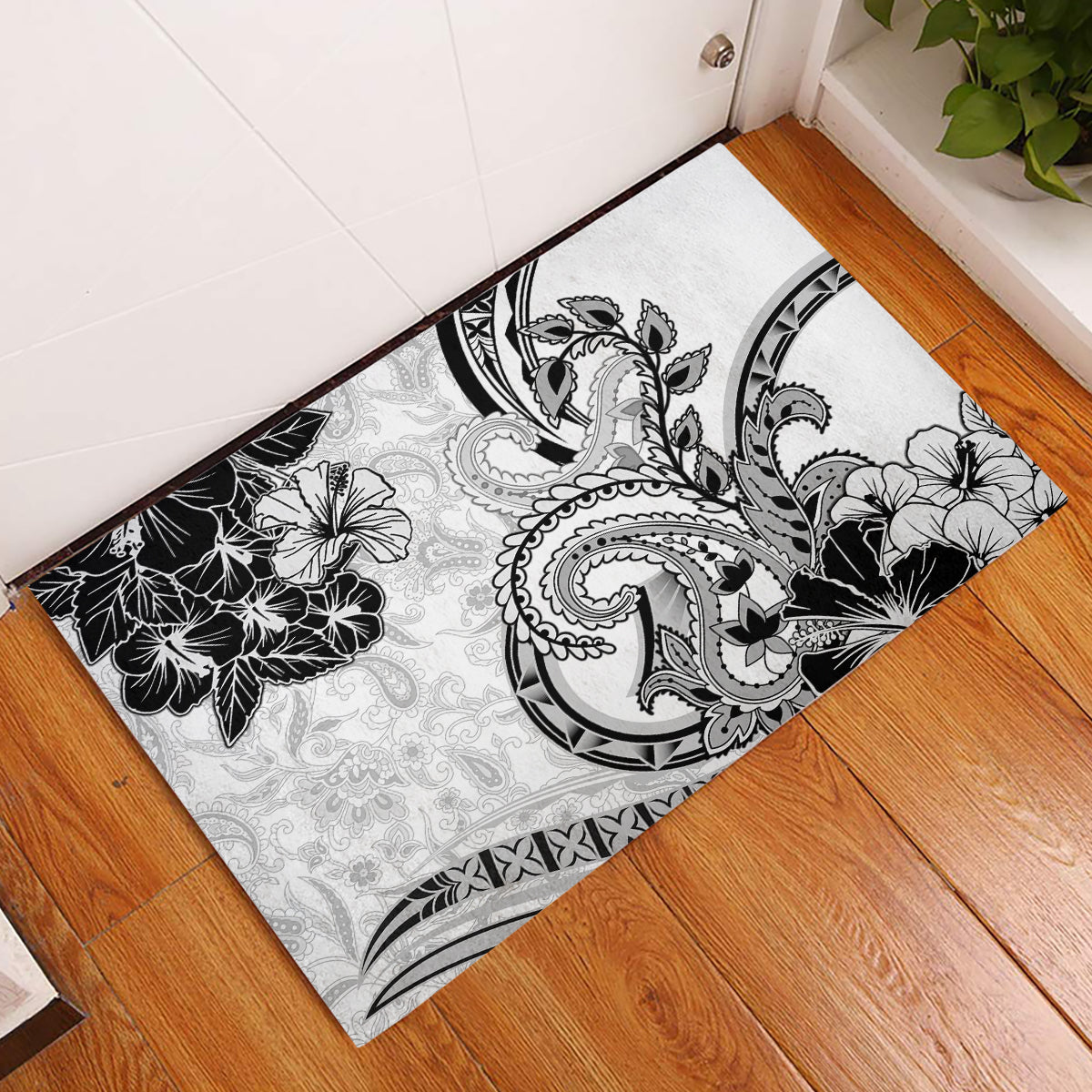 Polynesia Paisley Rubber Doormat Mix White Polynesian Pattern LT05 White - Polynesian Pride