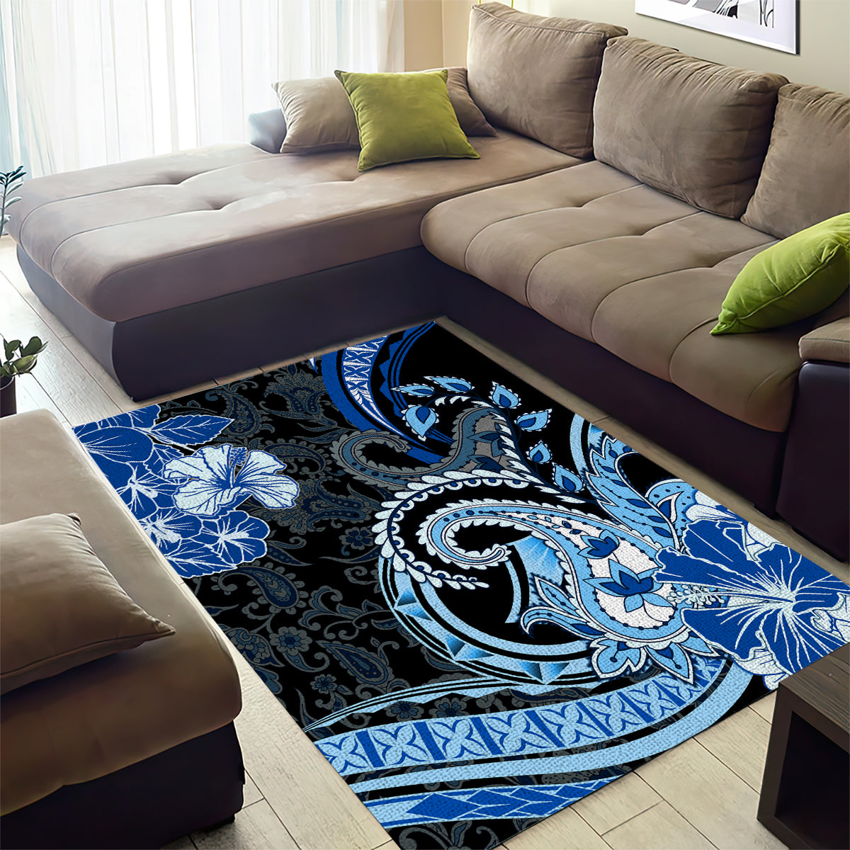 Polynesia Paisley Area Rug Mix Blue Polynesian Pattern