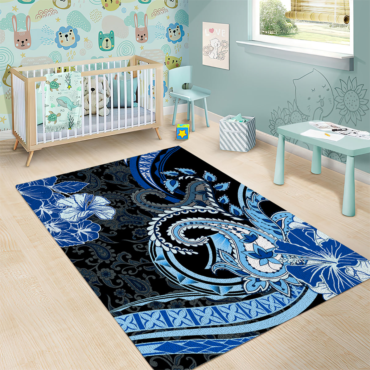Polynesia Paisley Area Rug Mix Blue Polynesian Pattern