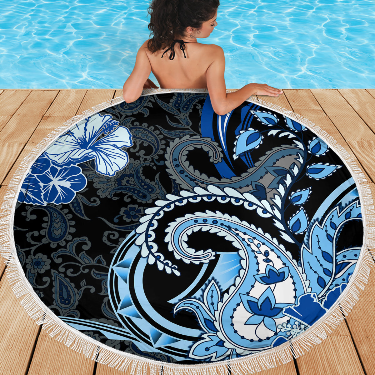 Polynesia Paisley Beach Blanket Mix Blue Polynesian Pattern