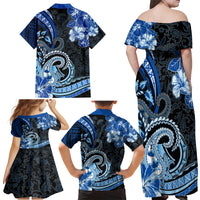 Polynesia Paisley Family Matching Off Shoulder Maxi Dress and Hawaiian Shirt Mix Blue Polynesian Pattern LT05 - Polynesian Pride