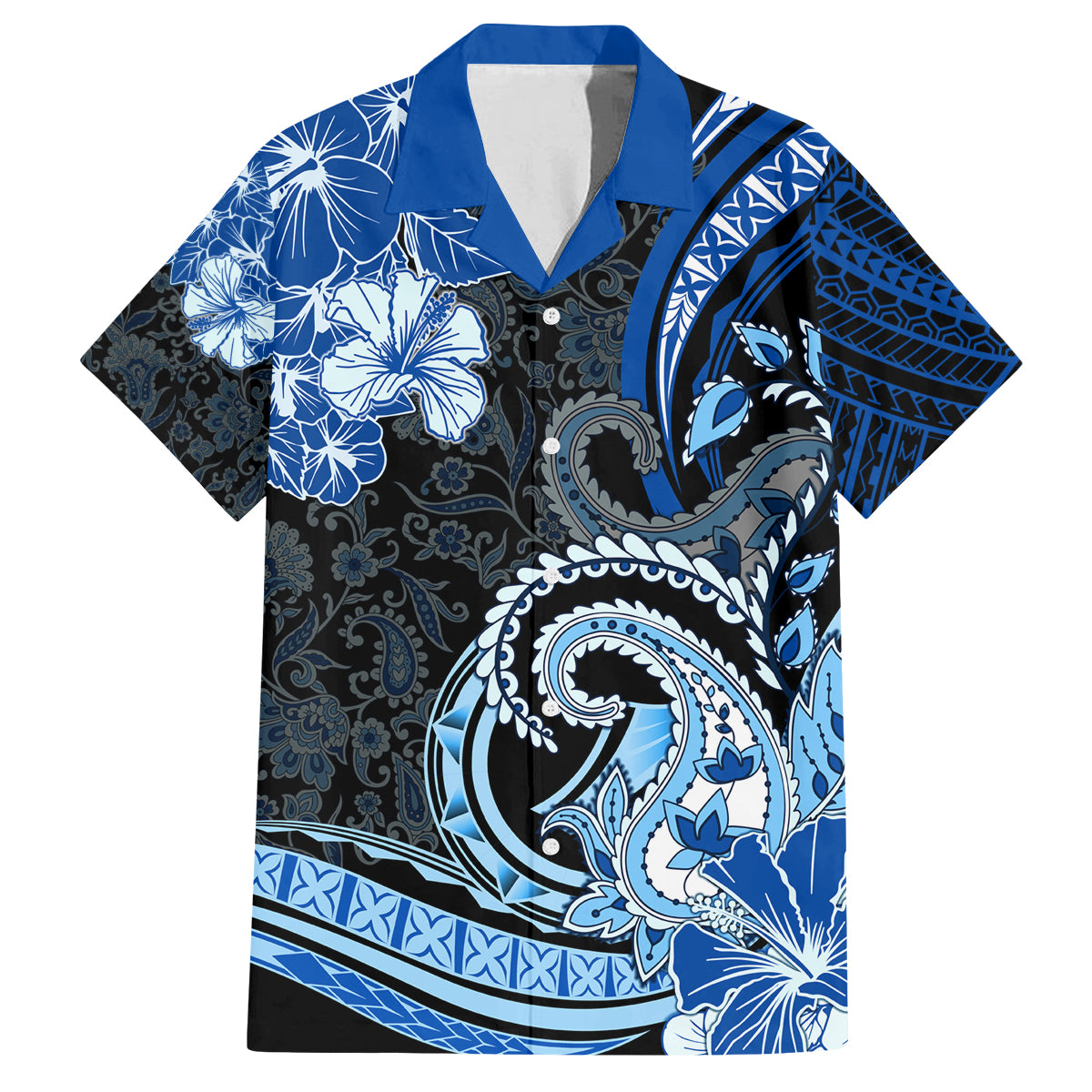 Polynesia Paisley Family Matching Off Shoulder Maxi Dress and Hawaiian Shirt Mix Blue Polynesian Pattern LT05 Dad's Shirt - Short Sleeve Blue - Polynesian Pride