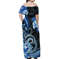 Polynesia Paisley Family Matching Off Shoulder Maxi Dress and Hawaiian Shirt Mix Blue Polynesian Pattern LT05 - Polynesian Pride