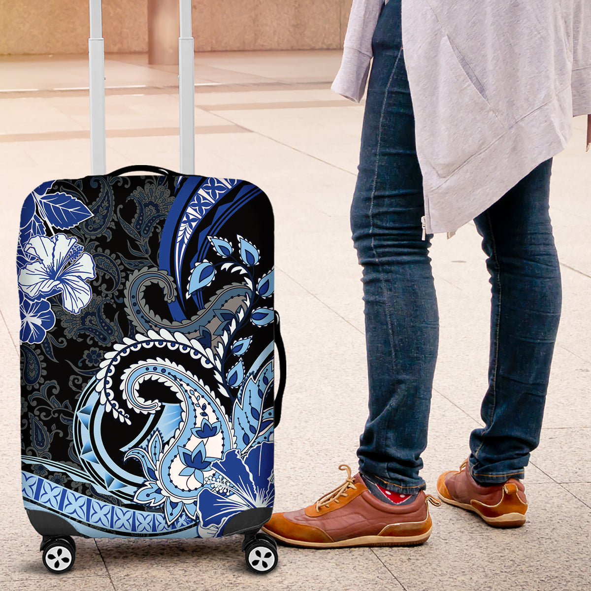 Polynesia Paisley Luggage Cover Mix Blue Polynesian Pattern LT05 Blue - Polynesian Pride