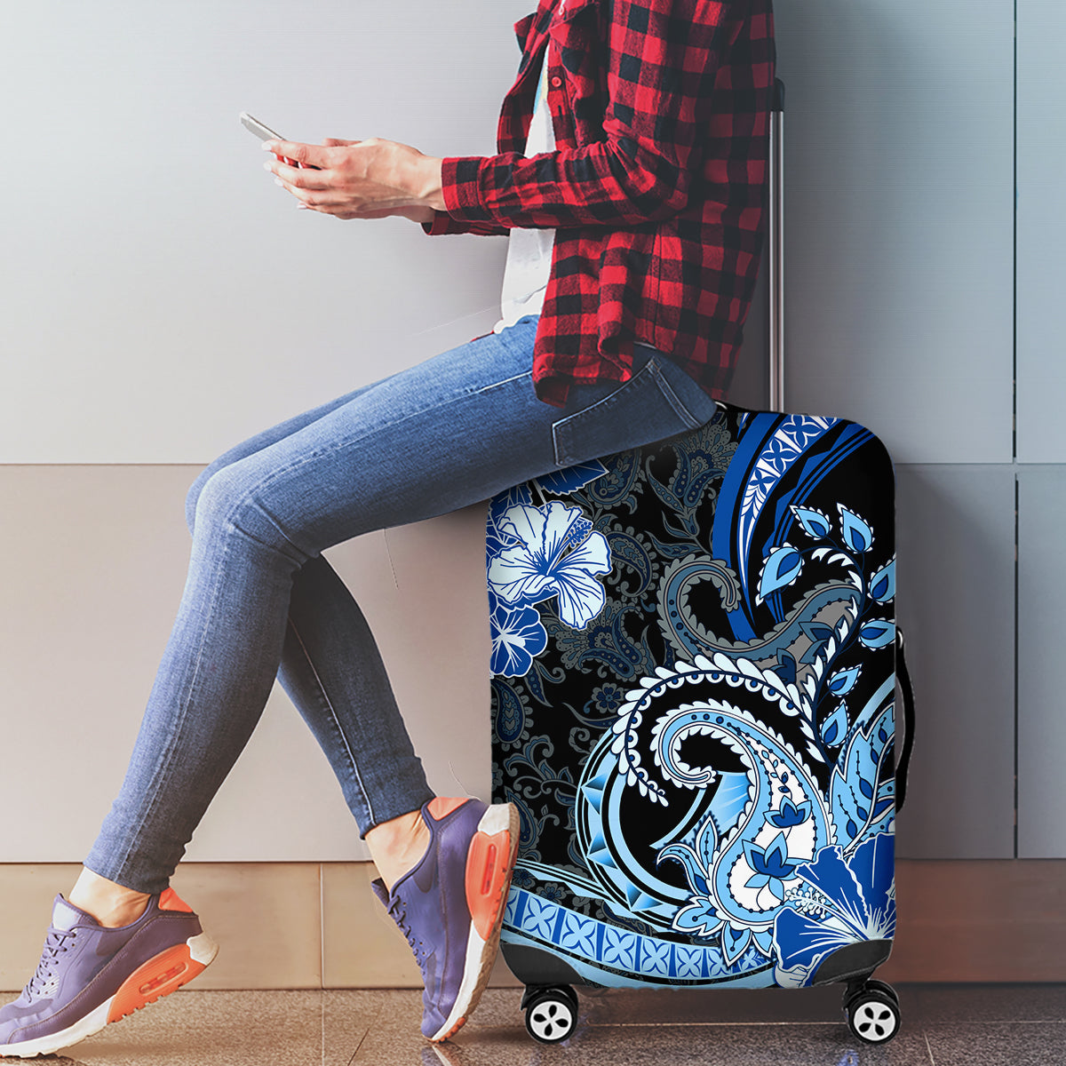 Polynesia Paisley Luggage Cover Mix Blue Polynesian Pattern LT05 - Polynesian Pride