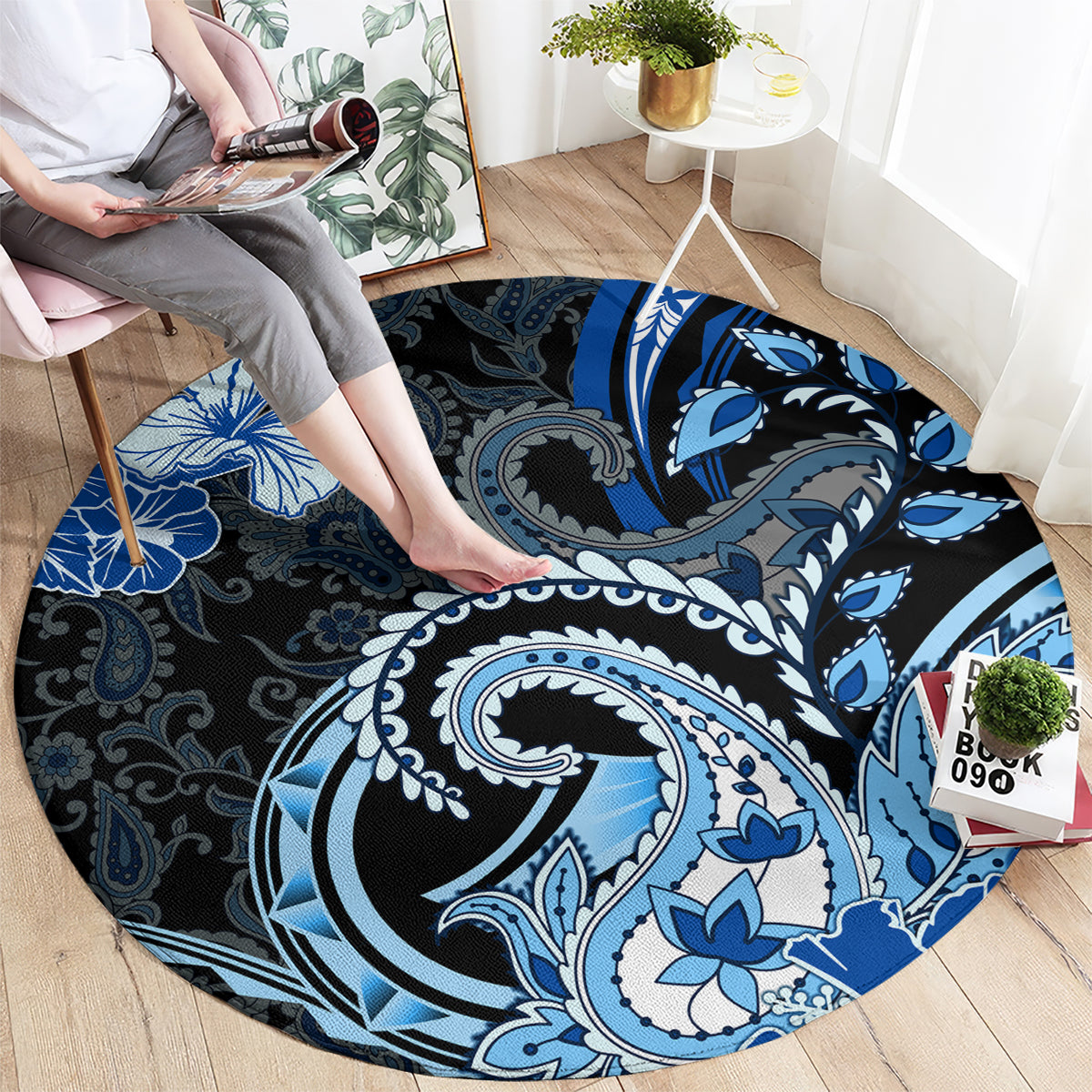 Polynesia Paisley Round Carpet Mix Blue Polynesian Pattern LT05 - Polynesian Pride