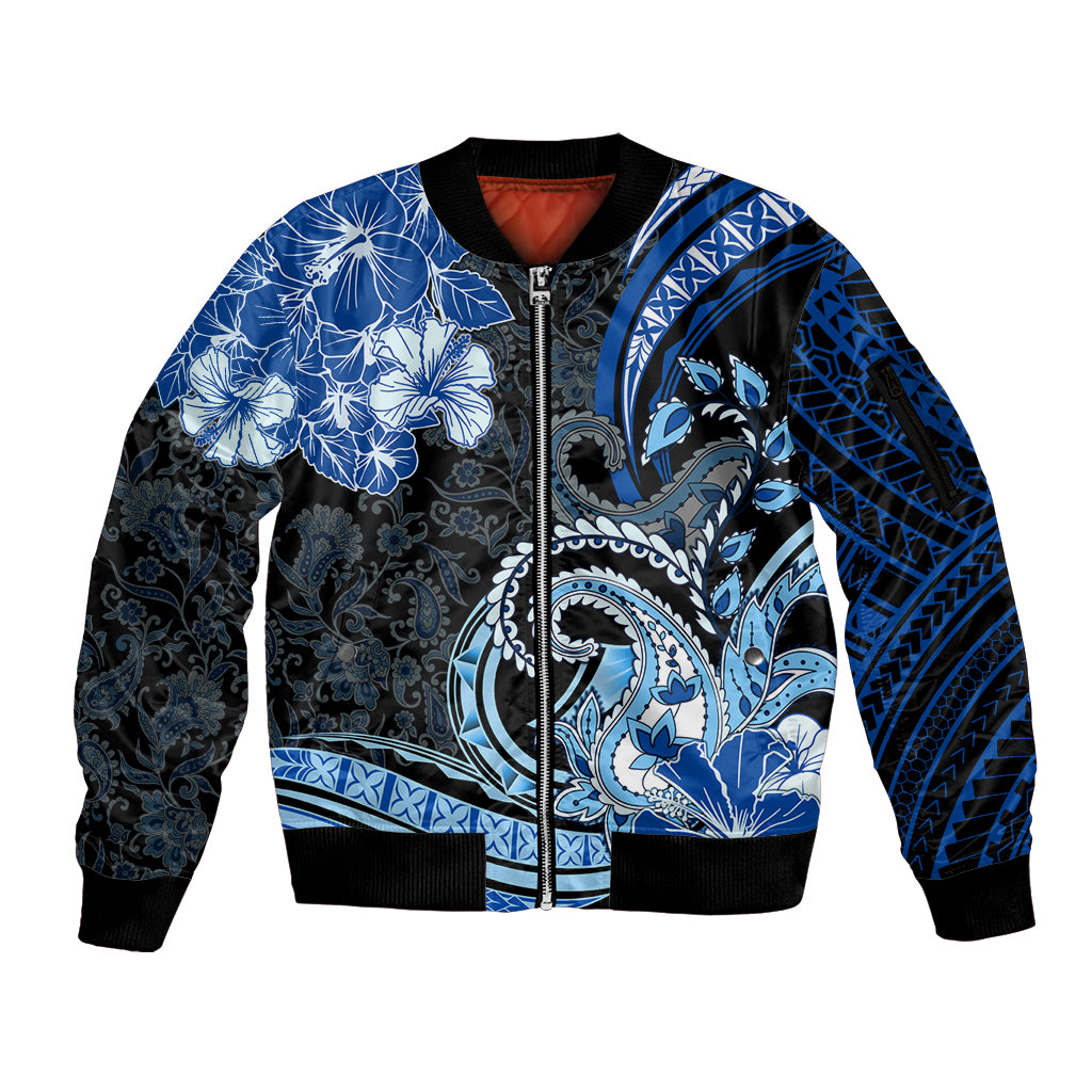 Polynesia Paisley Sleeve Zip Bomber Jacket Mix Blue Polynesian Pattern LT05 Unisex Blue - Polynesian Pride