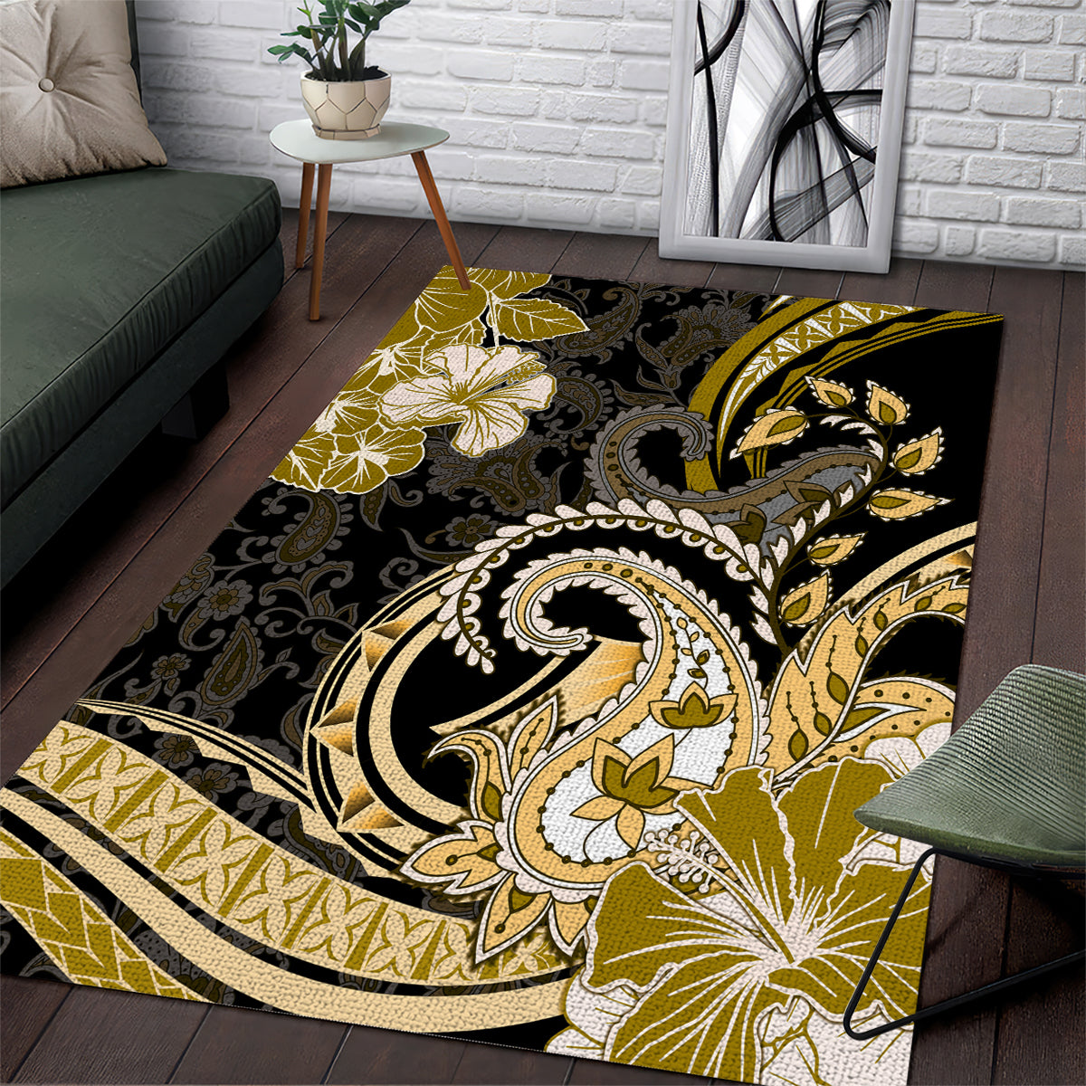 Polynesia Paisley Area Rug Mix Gold Polynesian Pattern