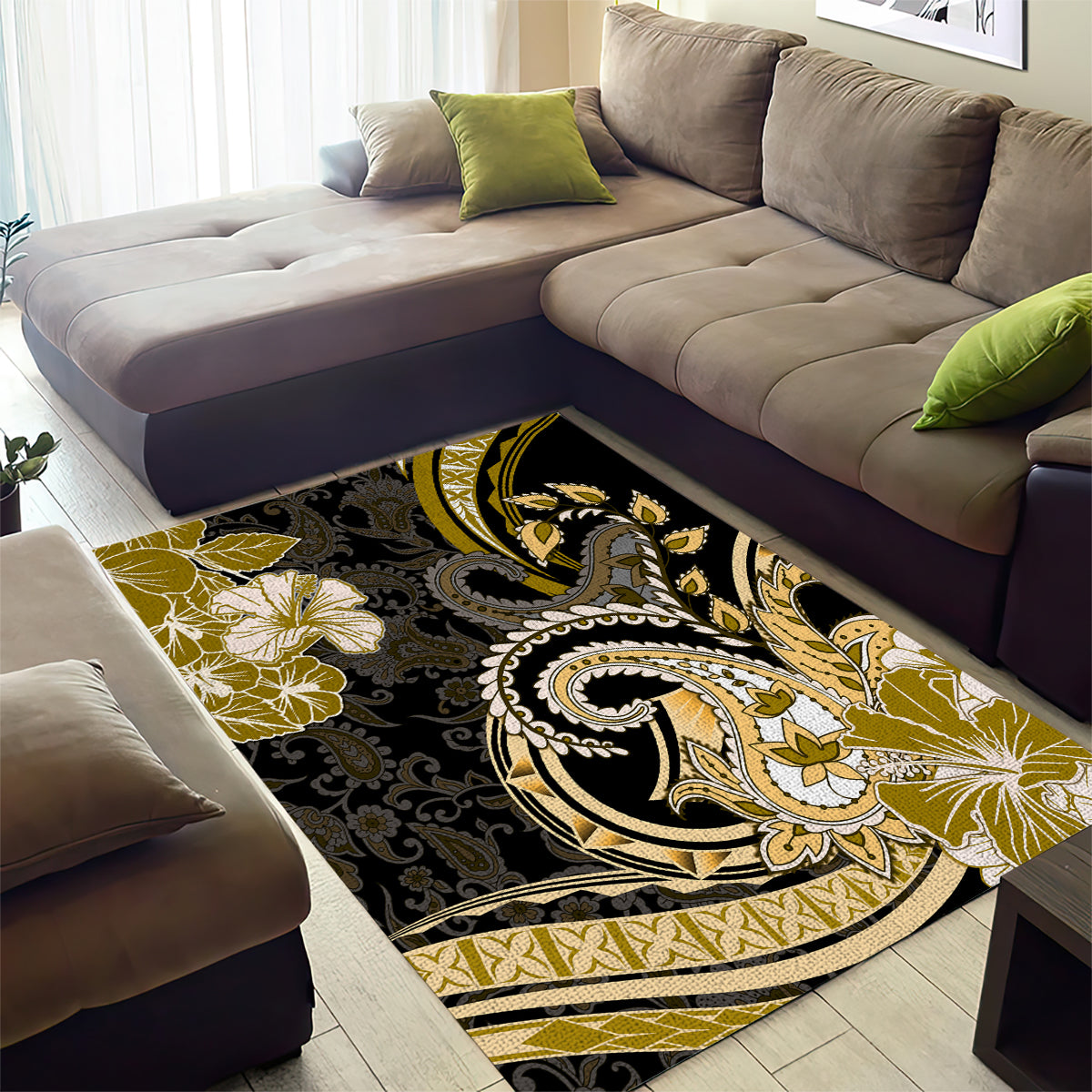 Polynesia Paisley Area Rug Mix Gold Polynesian Pattern