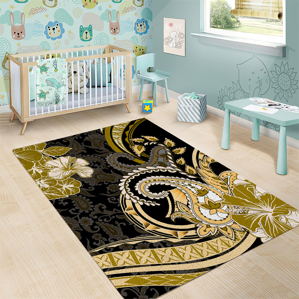 Polynesia Paisley Area Rug Mix Gold Polynesian Pattern