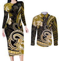 Polynesia Paisley Couples Matching Long Sleeve Bodycon Dress and Long Sleeve Button Shirt Mix Gold Polynesian Pattern LT05 Gold - Polynesian Pride