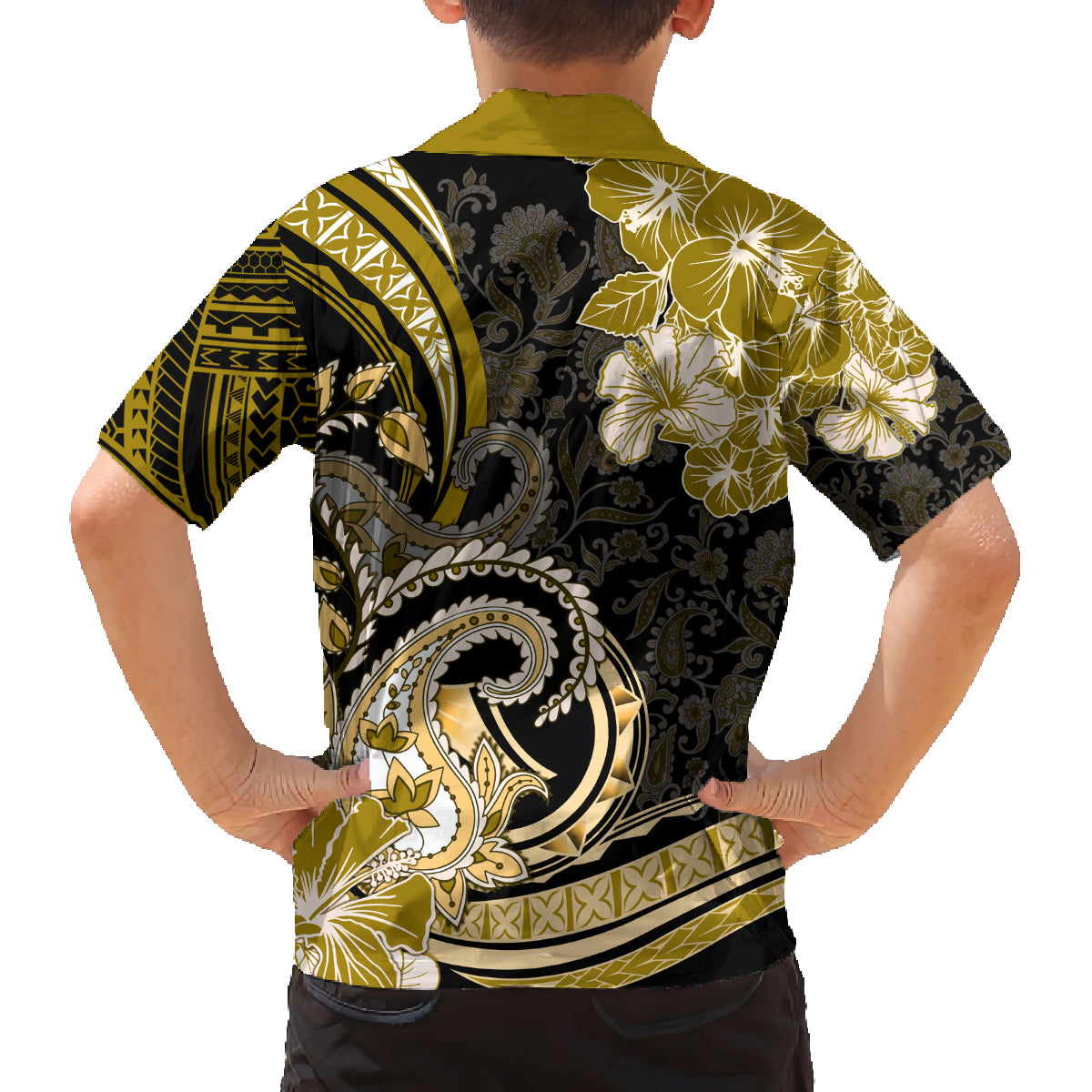 Polynesia Paisley Family Matching Long Sleeve Bodycon Dress and Hawaiian Shirt Mix Gold Polynesian Pattern LT05 - Polynesian Pride
