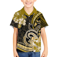 Polynesia Paisley Family Matching Off Shoulder Long Sleeve Dress and Hawaiian Shirt Mix Gold Polynesian Pattern LT05 Son's Shirt Gold - Polynesian Pride