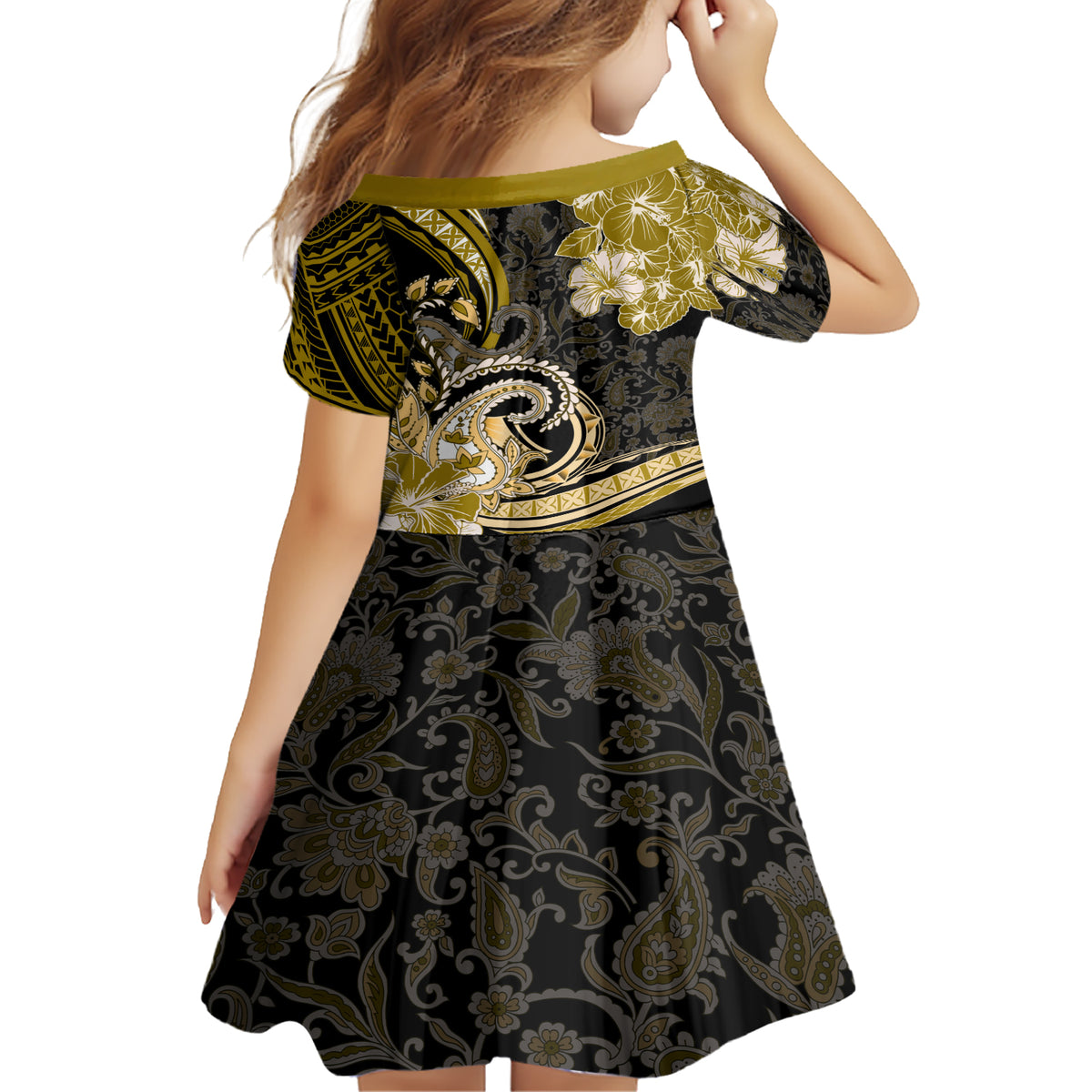 Polynesia Paisley Family Matching Short Sleeve Bodycon Dress and Hawaiian Shirt Mix Gold Polynesian Pattern LT05 - Polynesian Pride