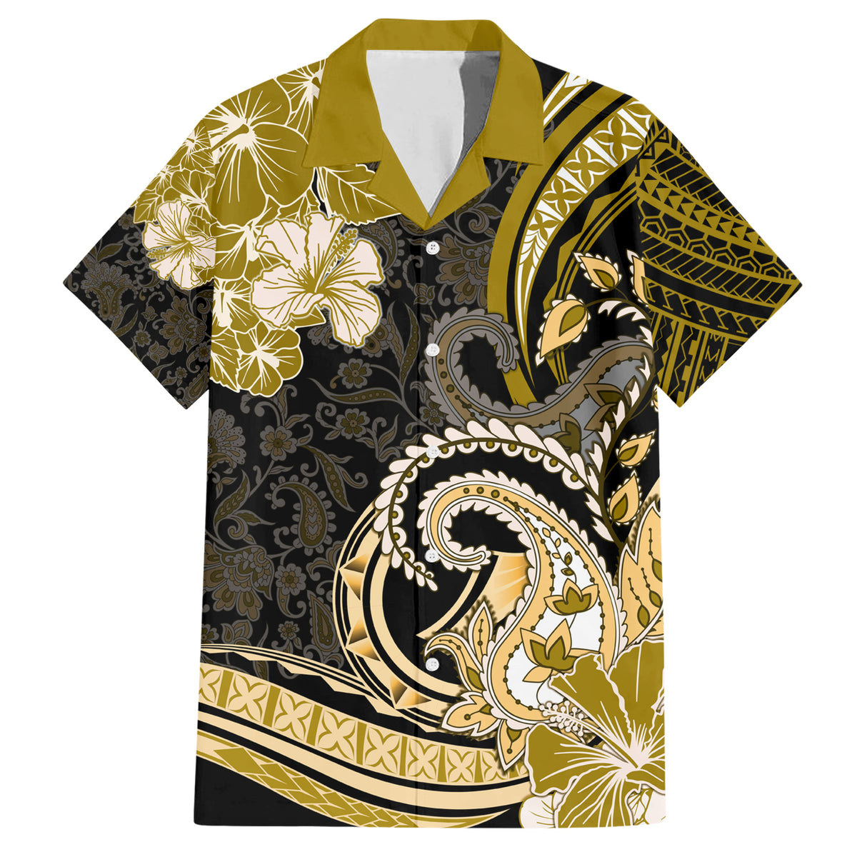 Polynesia Paisley Family Matching Short Sleeve Bodycon Dress and Hawaiian Shirt Mix Gold Polynesian Pattern LT05 Dad's Shirt - Short Sleeve Gold - Polynesian Pride