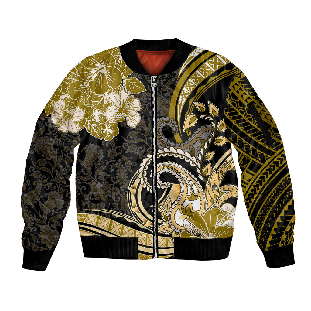 Polynesia Paisley Sleeve Zip Bomber Jacket Mix Gold Polynesian Pattern LT05 Unisex Gold - Polynesian Pride