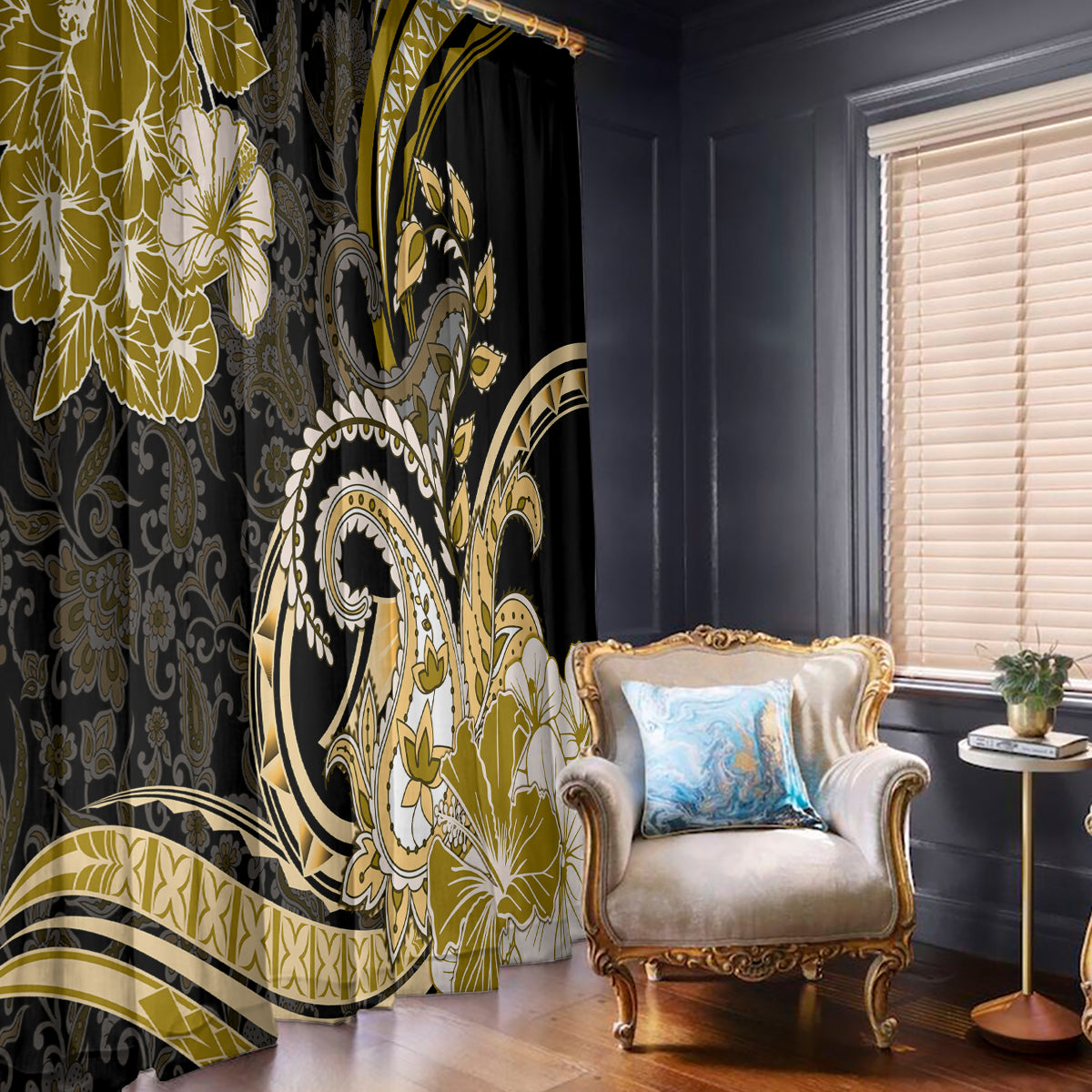 Polynesia Paisley Window Curtain Mix Gold Polynesian Pattern