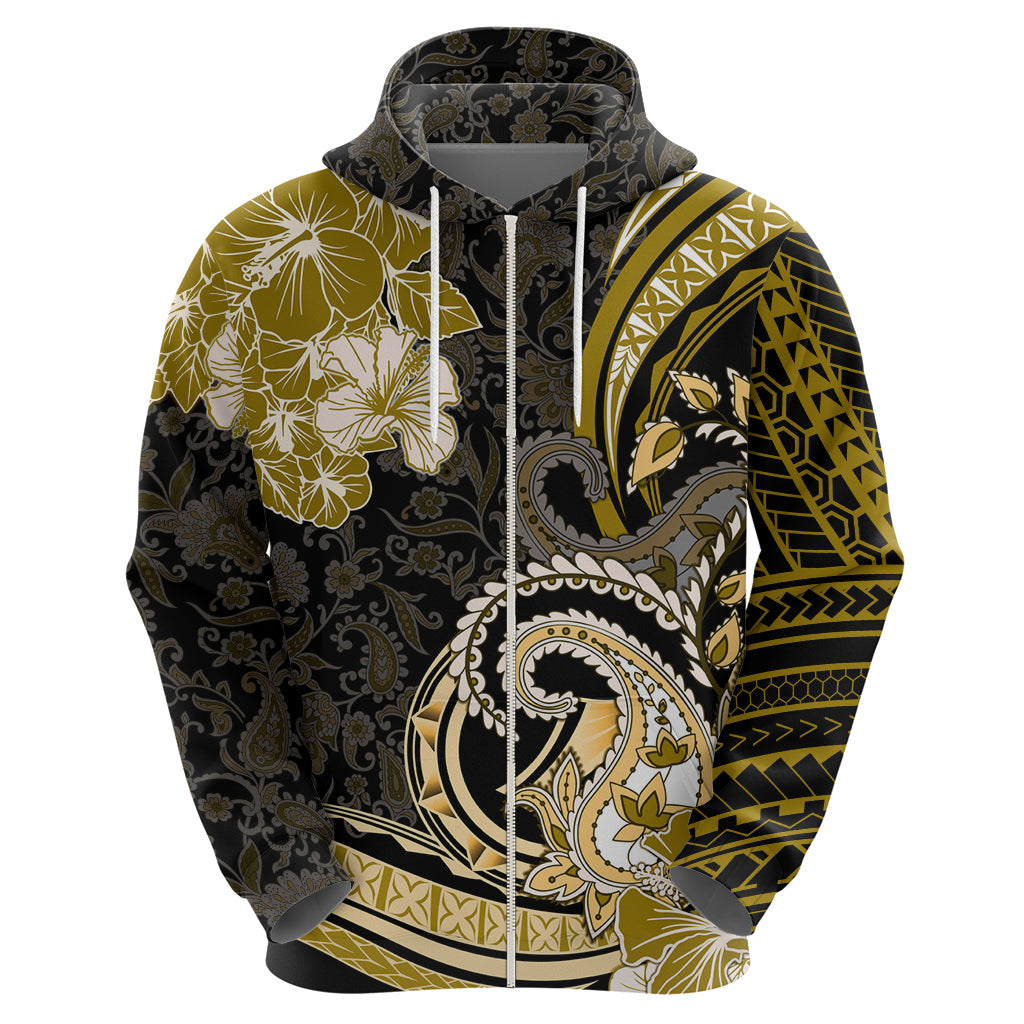 Polynesia Paisley Zip Hoodie Mix Gold Polynesian Pattern LT05 - Polynesian Pride