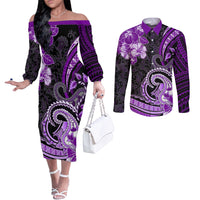 Polynesia Paisley Couples Matching Off The Shoulder Long Sleeve Dress and Long Sleeve Button Shirt Mix Purple Polynesian Pattern LT05 Purple - Polynesian Pride