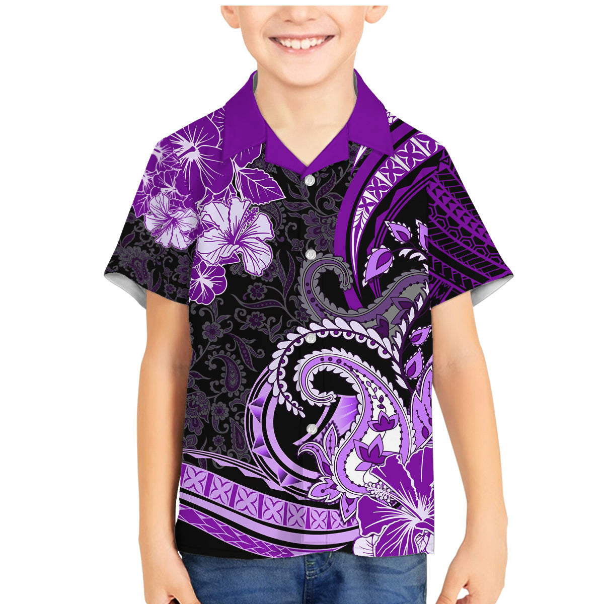Polynesia Paisley Family Matching Mermaid Dress and Hawaiian Shirt Mix Purple Polynesian Pattern LT05 Son's Shirt Purple - Polynesian Pride