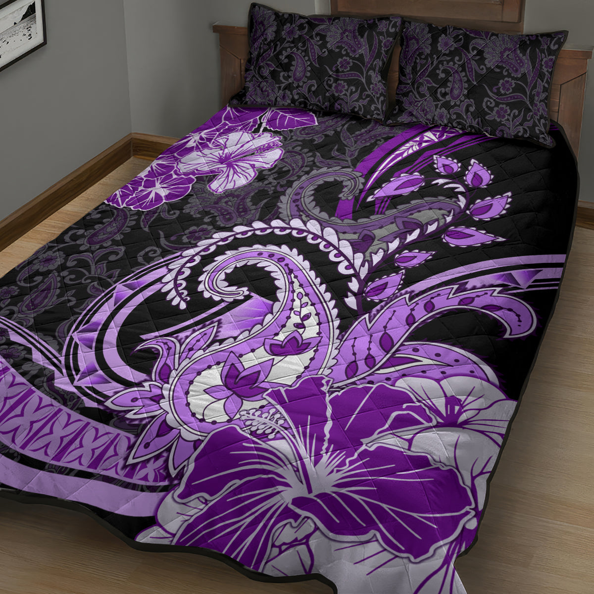 Polynesia Paisley Quilt Bed Set Mix Purple Polynesian Pattern
