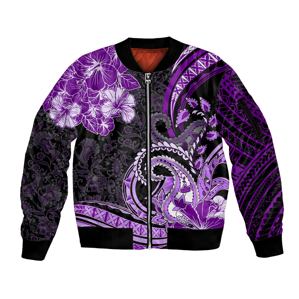Polynesia Paisley Sleeve Zip Bomber Jacket Mix Purple Polynesian Pattern LT05 Unisex Purple - Polynesian Pride