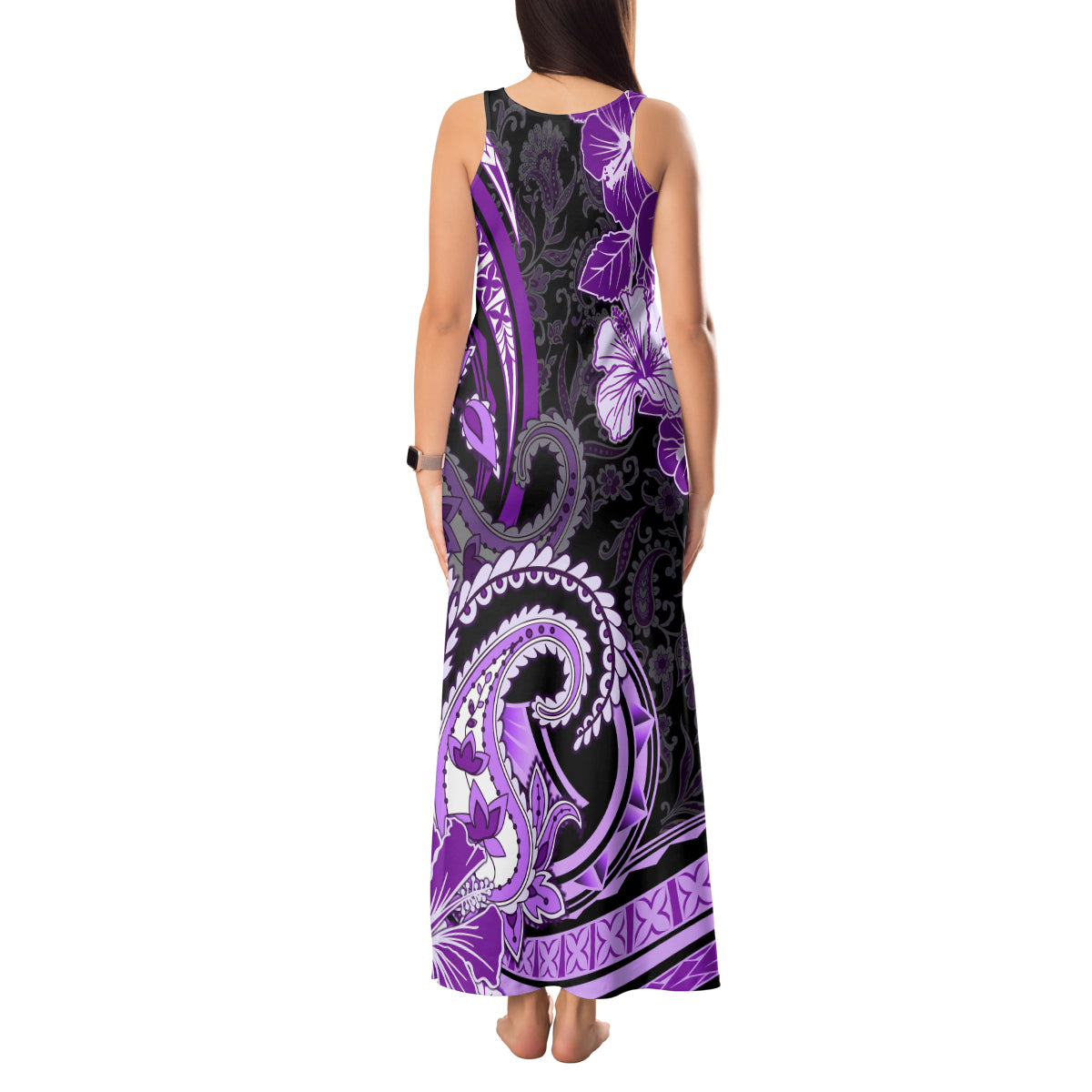 Polynesia Paisley Tank Maxi Dress Mix Purple Polynesian Pattern LT05 - Polynesian Pride