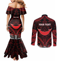 Personalised Easter Island Couples Matching Mermaid Dress and Long Sleeve Button Shirt Polynesian Pattern Emblem
