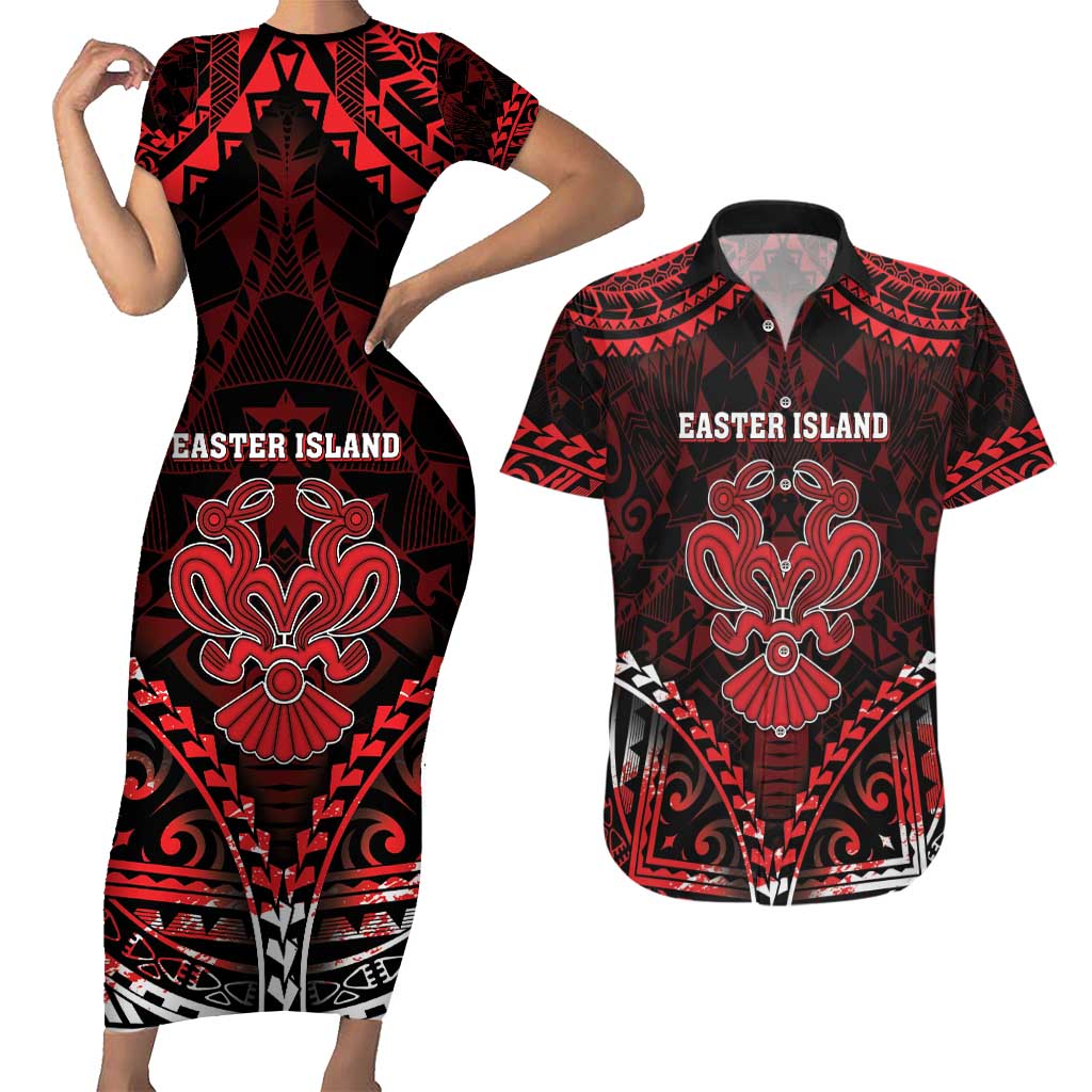 Personalised Easter Island Couples Matching Short Sleeve Bodycon Dress and Hawaiian Shirt Polynesian Pattern Emblem