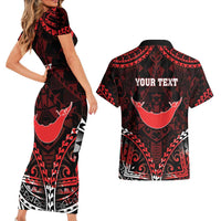 Personalised Easter Island Couples Matching Short Sleeve Bodycon Dress and Hawaiian Shirt Polynesian Pattern Emblem