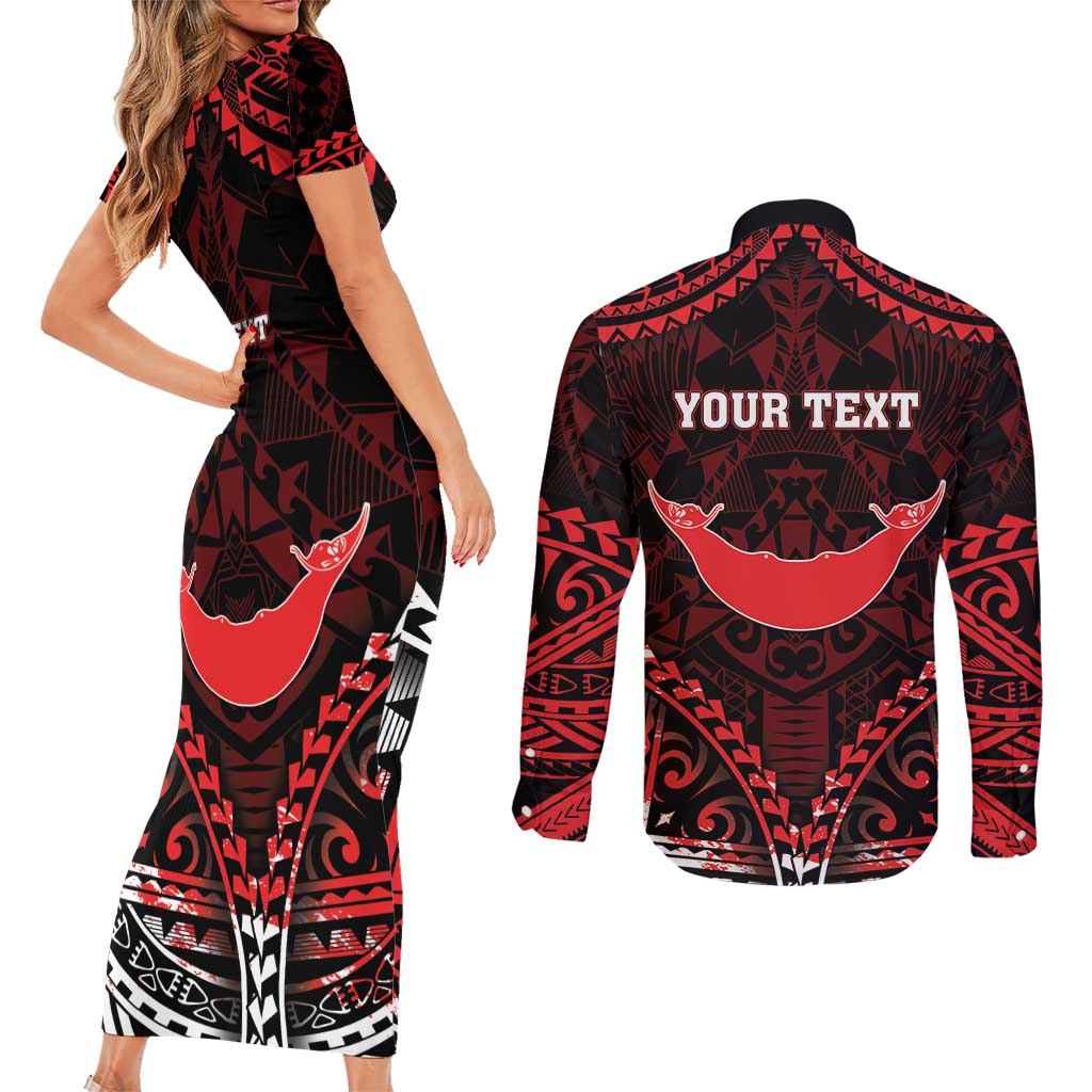 Personalised Easter Island Couples Matching Short Sleeve Bodycon Dress and Long Sleeve Button Shirt Polynesian Pattern Emblem LT05 - Polynesian Pride