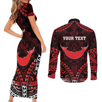 Personalised Easter Island Couples Matching Short Sleeve Bodycon Dress and Long Sleeve Button Shirt Polynesian Pattern Emblem LT05 - Polynesian Pride