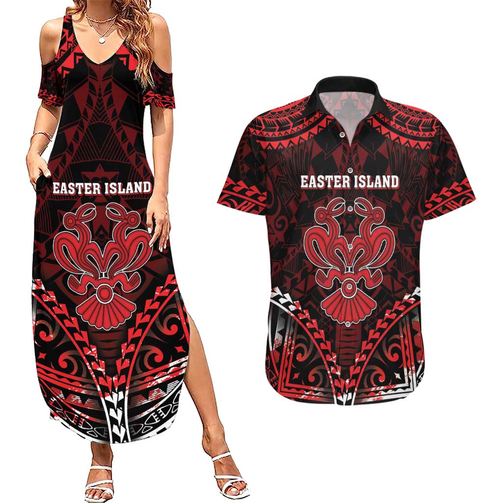 Personalised Easter Island Couples Matching Summer Maxi Dress and Hawaiian Shirt Polynesian Pattern Emblem