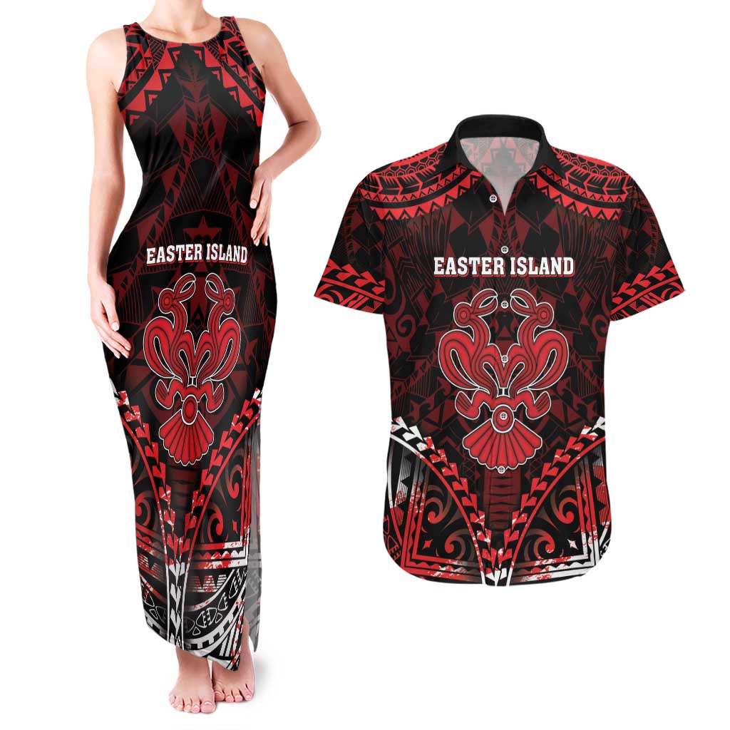 Personalised Easter Island Couples Matching Tank Maxi Dress and Hawaiian Shirt Polynesian Pattern Emblem