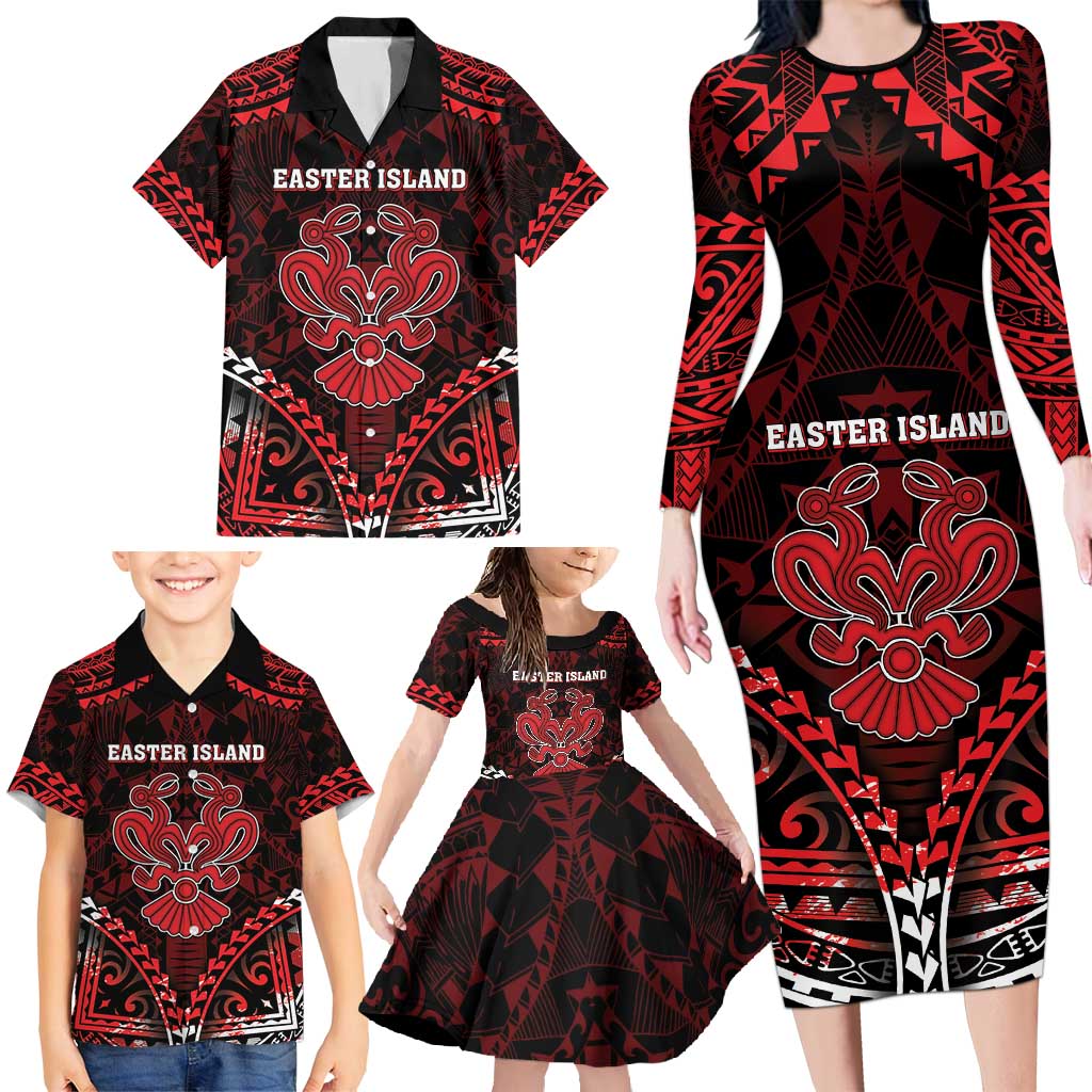 Personalised Easter Island Family Matching Long Sleeve Bodycon Dress and Hawaiian Shirt Polynesian Pattern Emblem