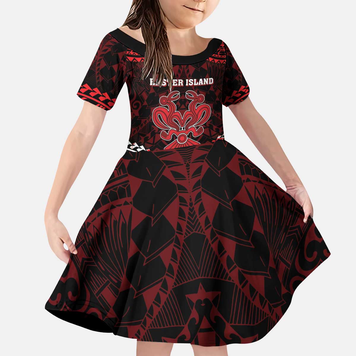 Personalised Easter Island Kid Short Sleeve Dress Polynesian Pattern Emblem