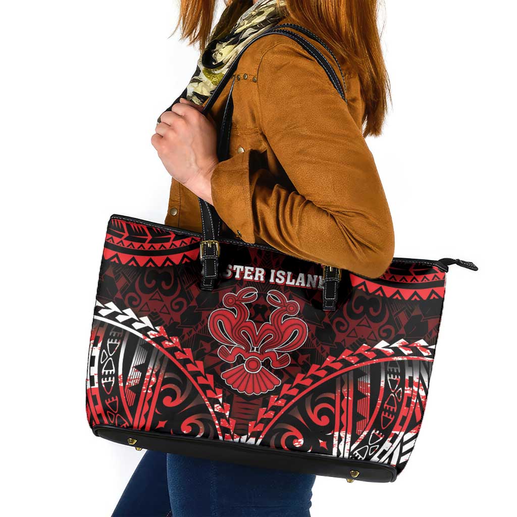 Easter Island Leather Tote Bag Polynesian Pattern Emblem