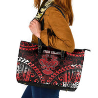 Easter Island Leather Tote Bag Polynesian Pattern Emblem