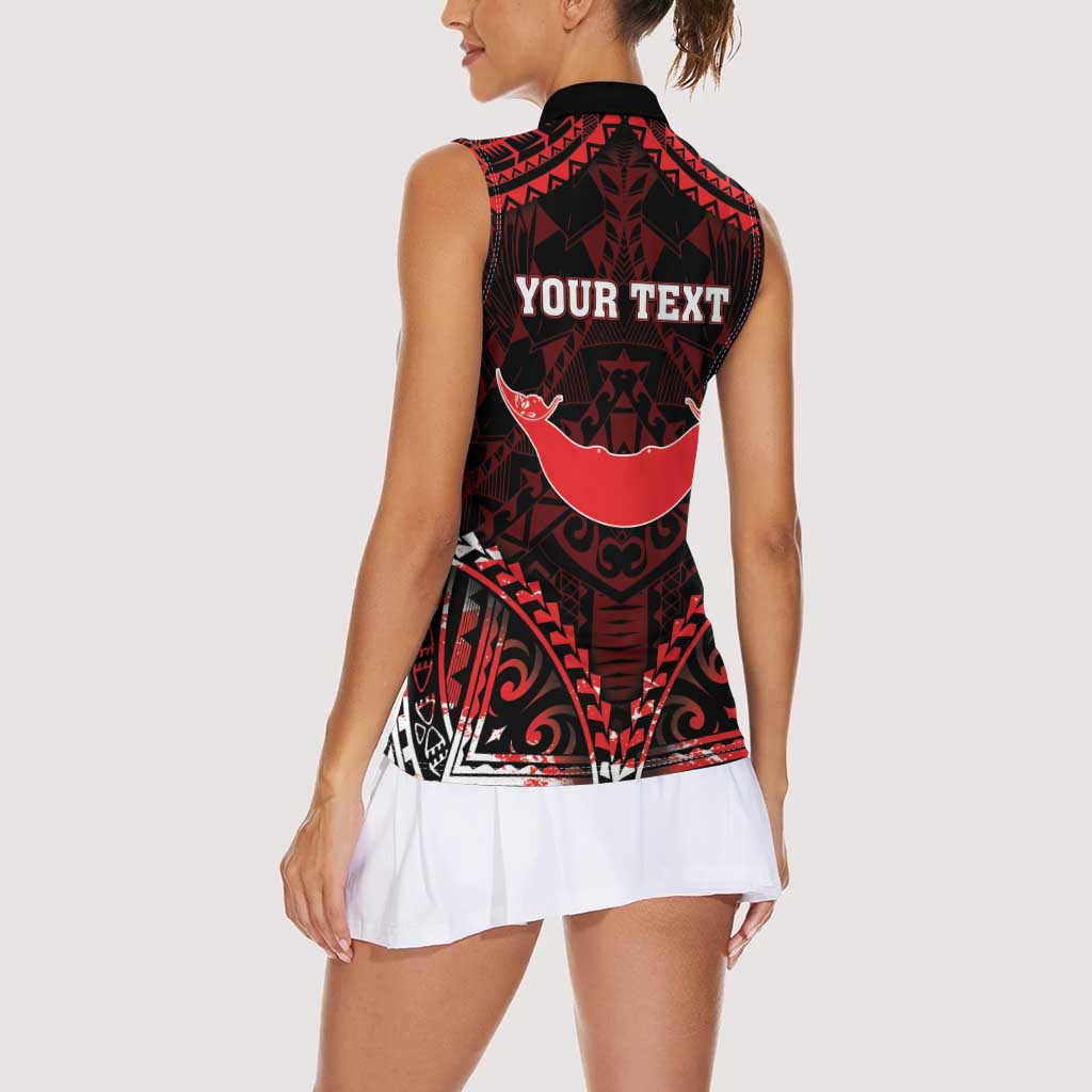 Personalised Easter Island Women Sleeveless Polo Shirt Polynesian Pattern Emblem