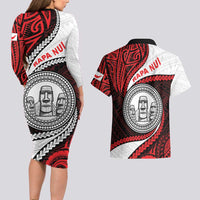 Easter Island Couples Matching Long Sleeve Bodycon Dress and Hawaiian Shirt Moai Statues Polynesian Style