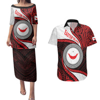 Easter Island Couples Matching Puletasi and Hawaiian Shirt Moai Statues Polynesian Style