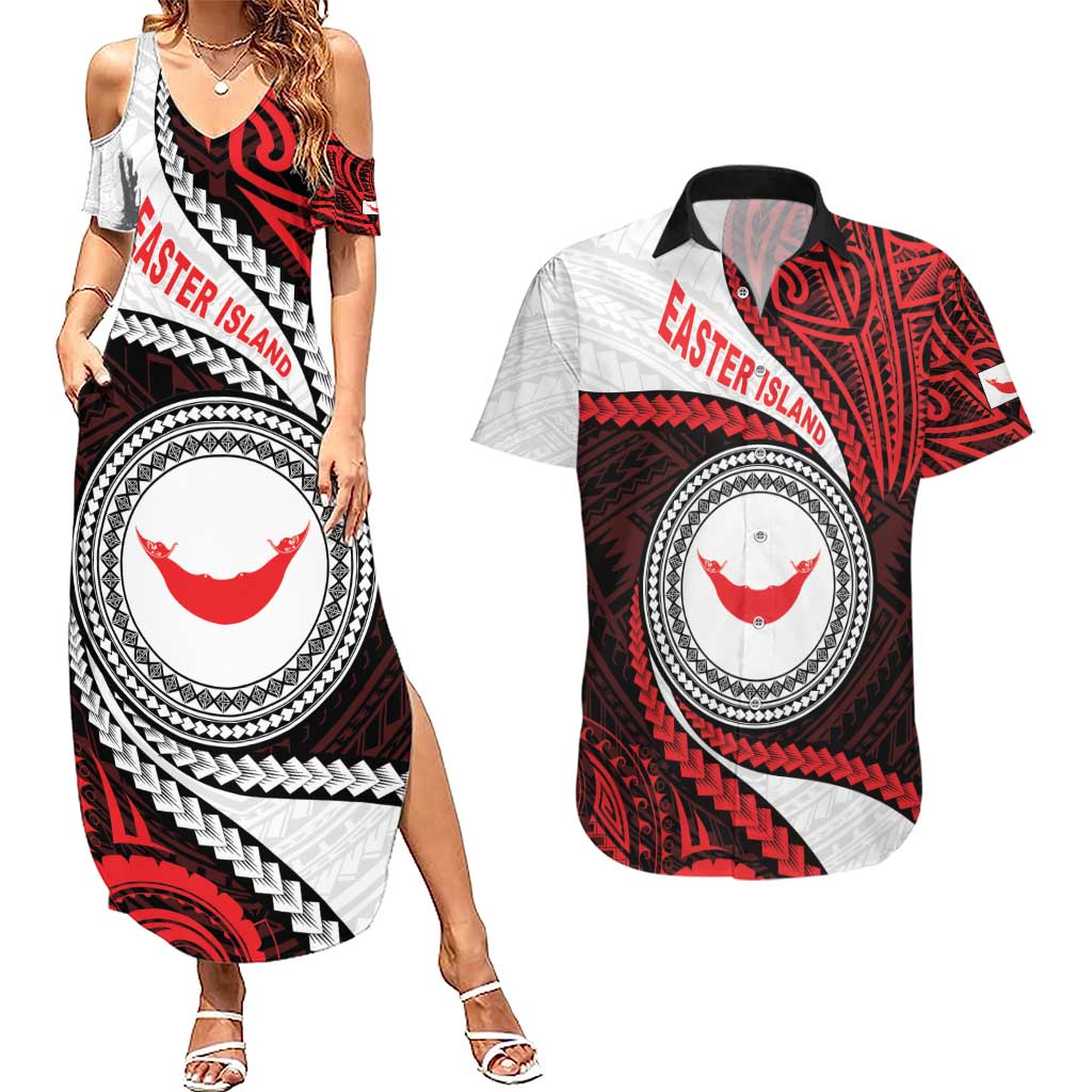 Easter Island Couples Matching Summer Maxi Dress and Hawaiian Shirt Moai Statues Polynesian Style