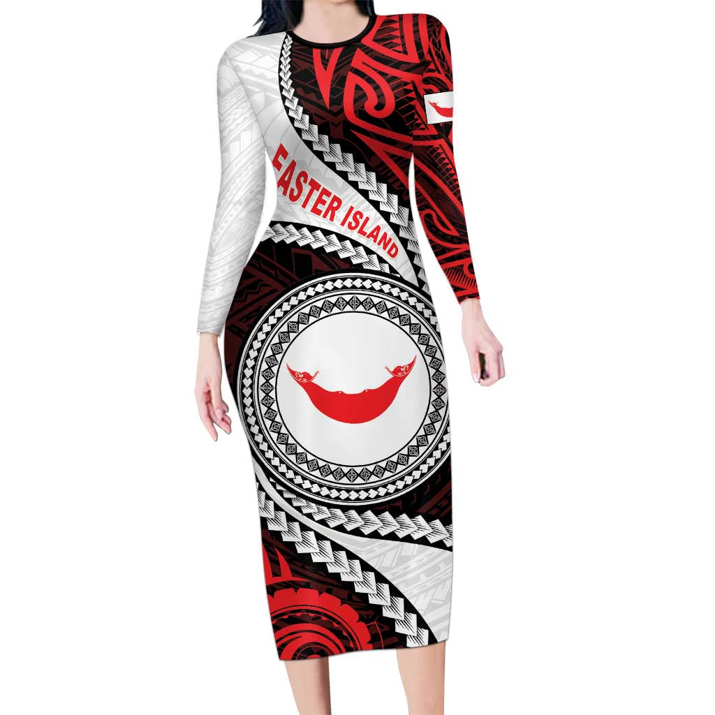 Easter Island Family Matching Long Sleeve Bodycon Dress and Hawaiian Shirt Moai Statues Polynesian Style