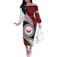 Easter Island Family Matching Off The Shoulder Long Sleeve Dress and Hawaiian Shirt Moai Statues Polynesian Style