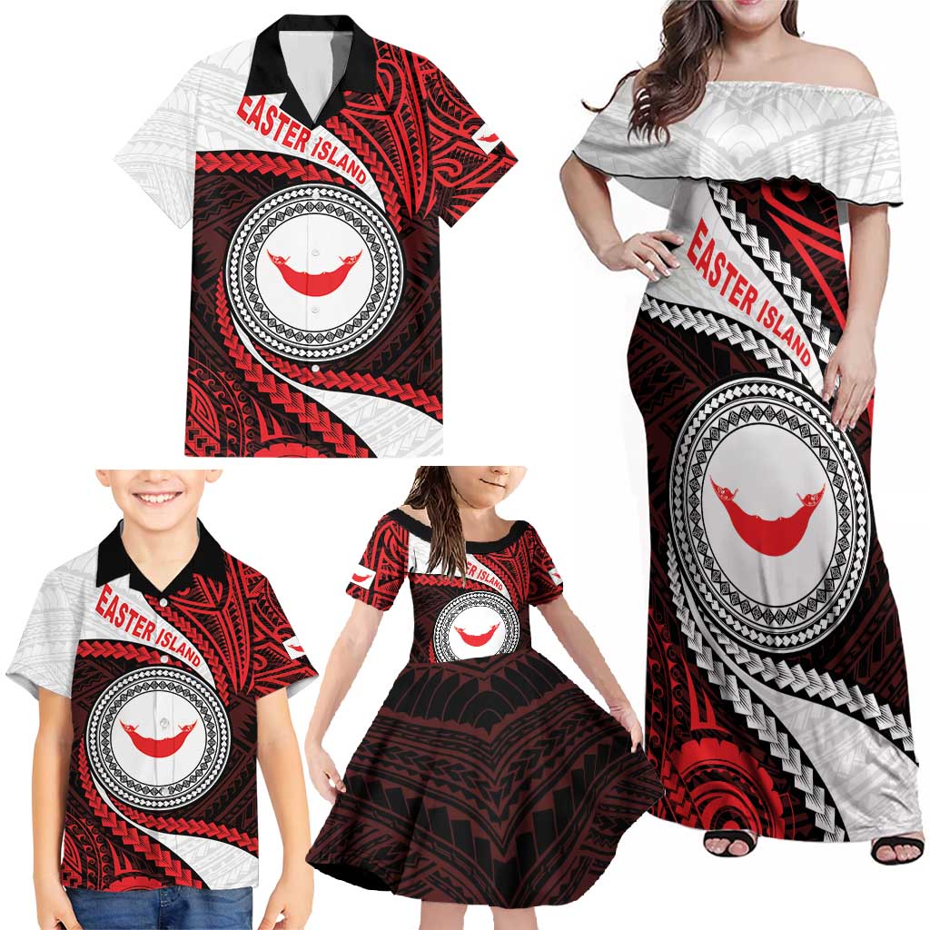 Easter Island Family Matching Off Shoulder Maxi Dress and Hawaiian Shirt Moai Statues Polynesian Style