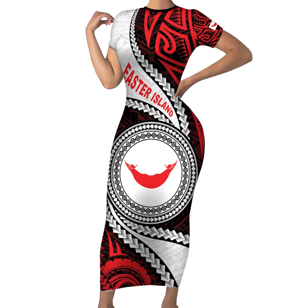 Easter Island Family Matching Short Sleeve Bodycon Dress and Hawaiian Shirt Moai Statues Polynesian Style